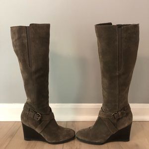 Franco Sarto Suede Leather Whitney boots, size 7 taupe wedge heel